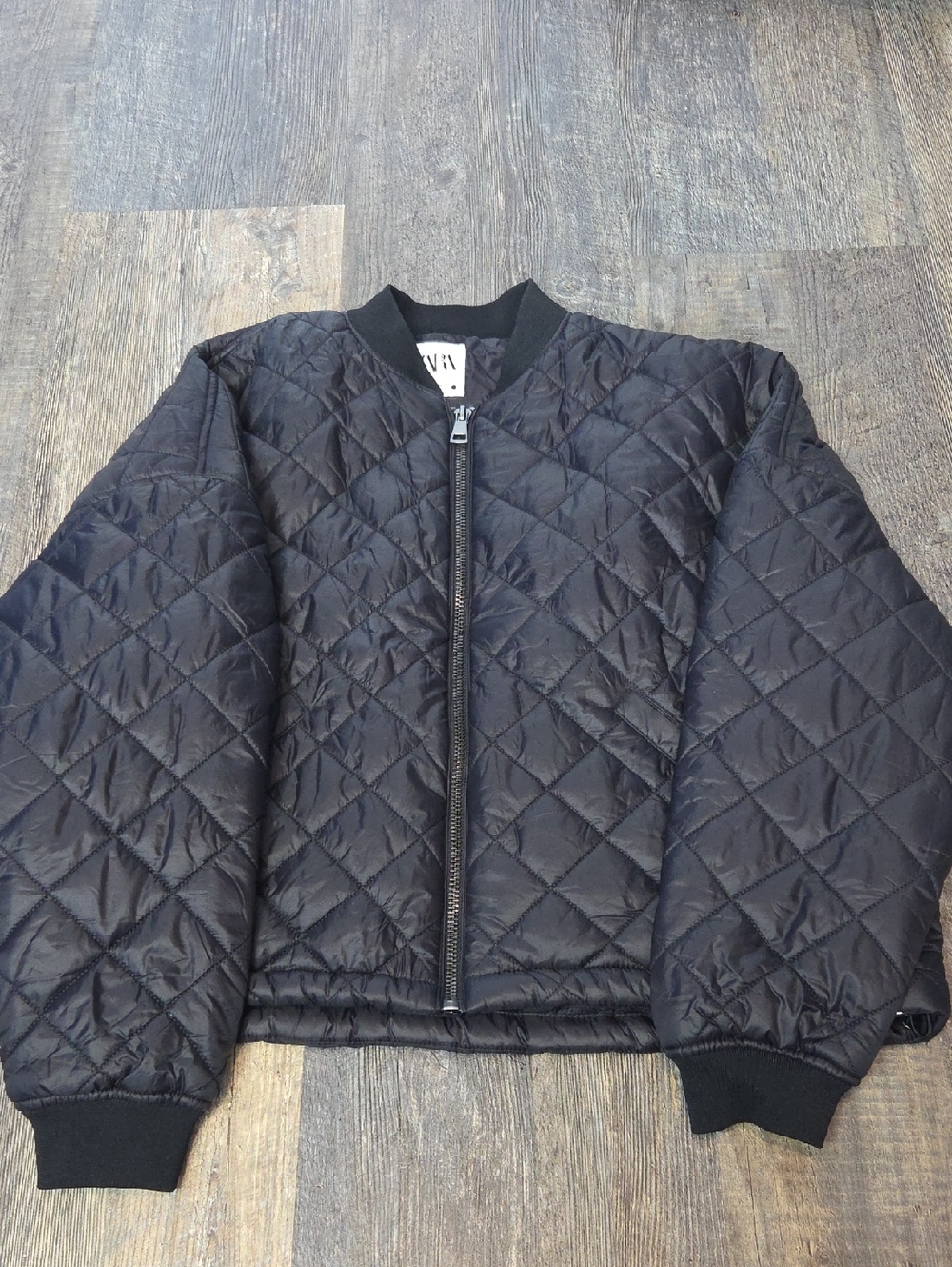 ZARA Black Quilted Bomber Jacket